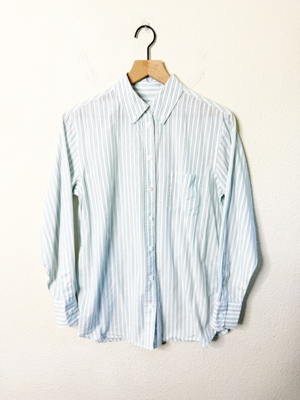Equipment Femme Mint Green Cotton Stripe Button Down Blouse Womens Top Size XS